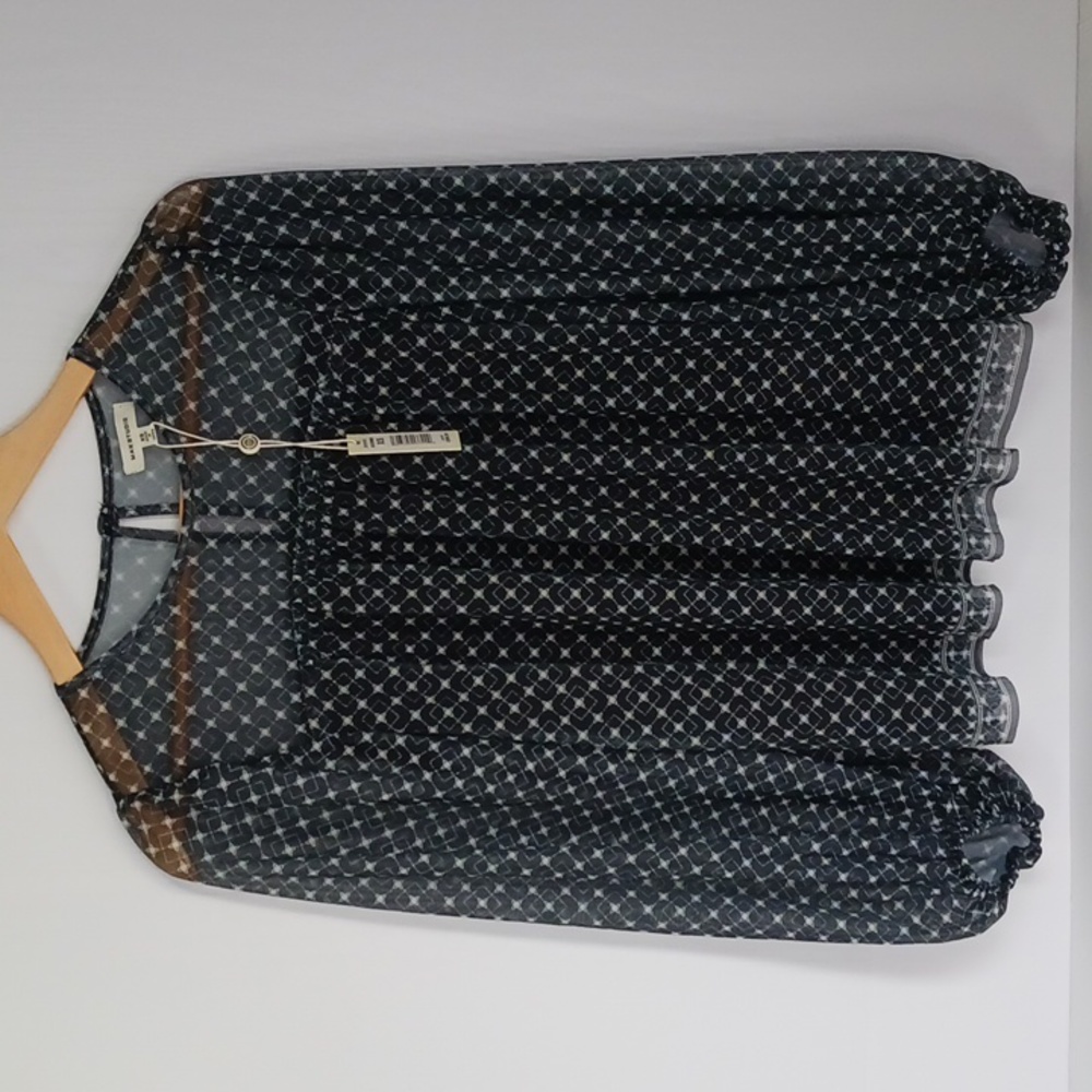 Max Studio Sheer Long Sleeve Peasant Top Black XS
